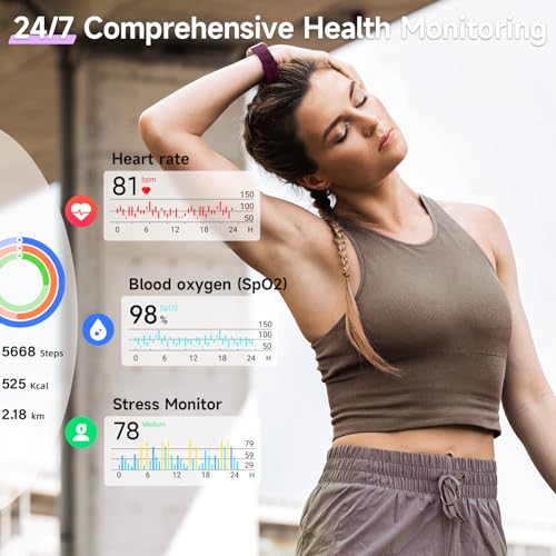 Image of Gydom Smart Watches for Women for Android & iPhone, Alexa Built-in, 1.8 inch Touch Screen Smartwatch with Heart Rate /SpO2 /Sleep /Stress Monitor, 3ATM Waterproof Fitness Tracker, 101+ Sports Modes, 2 Bands