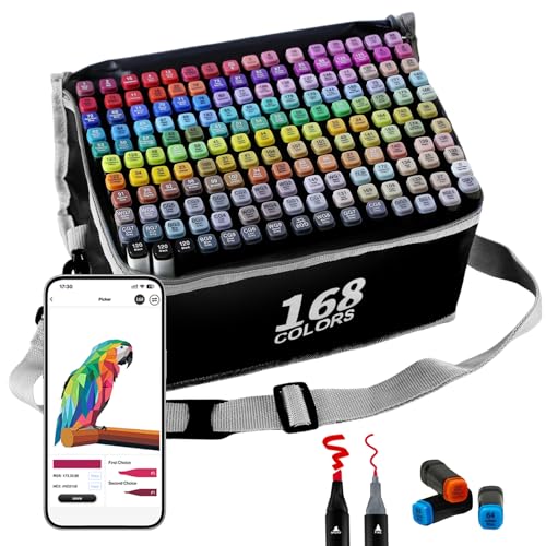 SiwaQio Alcohol Markers with APP, 168+2 Colors Dual Tip Art...