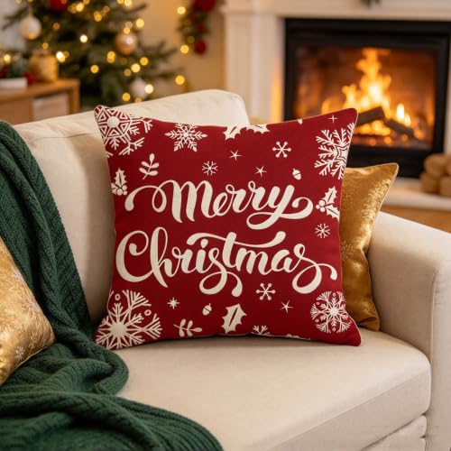 Set of 4 Christmas Pillow Covers 18 x 18 Inch Christmas Snowflakes Tree - image 3