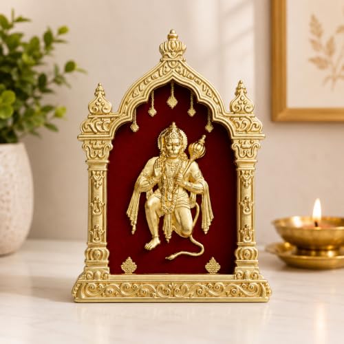 Image of Hanuman Ji Eka Temple Series Table Top 24KT Gold Foil Artwork | Premium Bajrangbali Spiritual Decor for Home Temple & Office | 8.5 x 11.5 cm