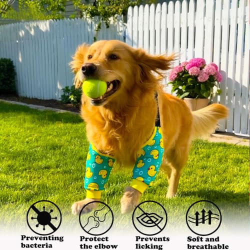 Image of Dog Elbow Wraps Knee Protector Pads Elbow Callus Treatment Sleeve for Wounds Front Legs Prevent Licking for Medium Large Dogs 2XL,Duck