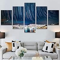 SIGNWIN 5 Panel Canvas Wall Art Aerial Astronomy & Space Dramatic Global Green Photography Realism Stars Ultra for Home Decorations Ready to Hang - 60