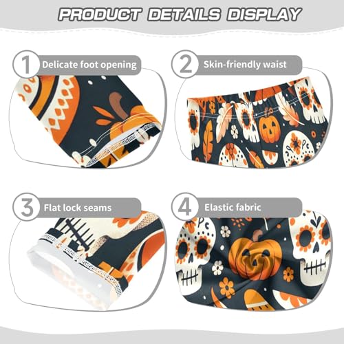 Bolaz Toddler Girls Leggings Printed Yoga Pants Leggings Skull Yellow Pumkings for Kids3