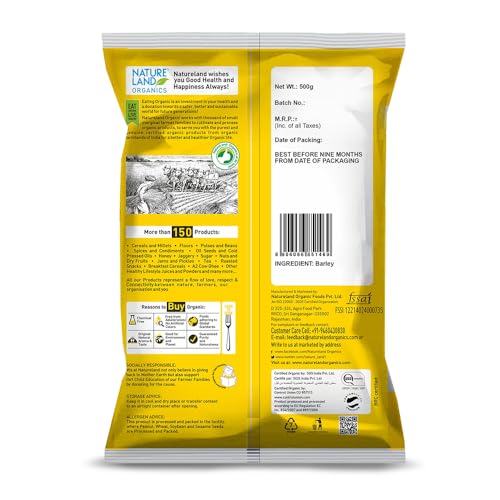 Image of NATURELAND ORGANICS Barley Flour /Jau Flour 500 Gm (Pack of 15) - Healthy Organic Flour