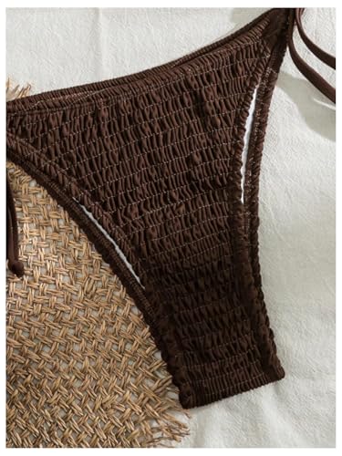 GORGLITTER Women's Halter Triangle Bikini Set Smocked String High Cut Thong Swimsuit Bathing Suit Beach Fashion 20254