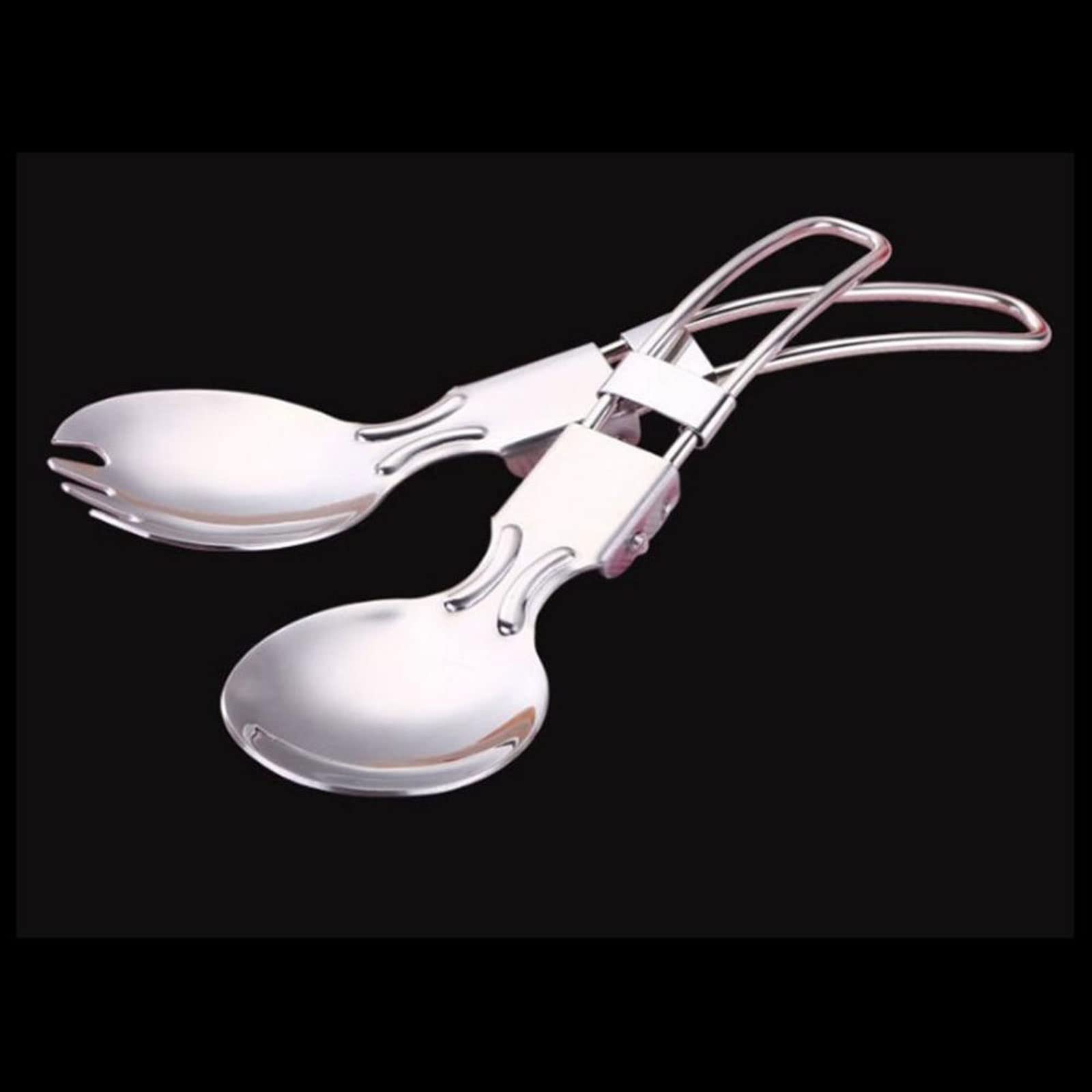 Spoons Stainless Steel Folding Spoon Spork With Lightweight Handle Picnic Camping Dinnerware Outdoor Tableware Cookware Dinner Set 2 Pcs