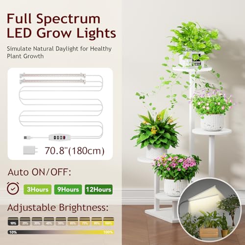 Image of Homsorout Plant Stand Indoor with Grow Light, 4-Tiered Tall Plant Stand Indoor, Metal Plant Shelf with Adjustable Light, Ideal for Living Room, Garden, Patio white