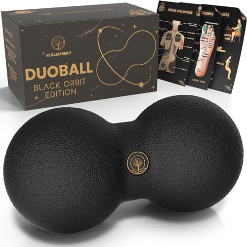 M.S.Lemberg Faszienball Duoball - Massageball für Selbstmassage der Faszien - Rücken, Nacken, Schultern, Beine & Wirbelsäule - Massage Ball Twin Peanut Faszienrolle klein 8 x16cm - Black Edition