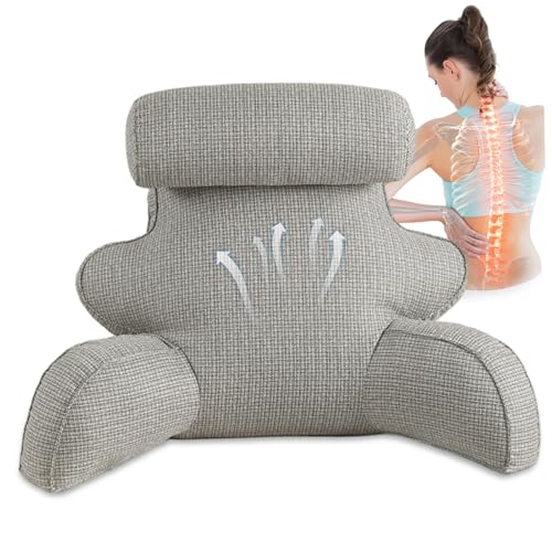 Almohada de lectura, almohada de lectura extra ancha y alta con bolsillo lateral y cremallera, cojín de abrazos extraíble lavable con rollo de cuello para descansar en la cama, mirar televisión