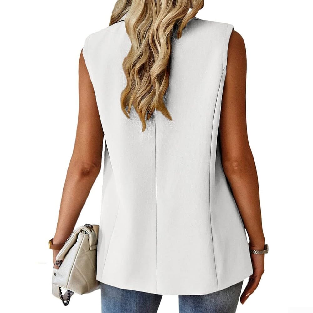 Chaleco sin mangas para mujer, color liso, con botones, con bolsillos, para el trabajo, yoga, ciclismo, playa, vacaciones, verano, chaqueta ligera