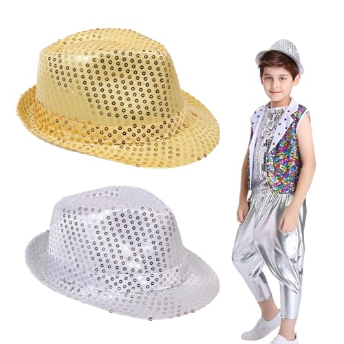 FUIPVGI 2 sombreros de discoteca con lentejuelas, sombrero de lentejuelas para fiesta, gorras de jazz con purpurina para adultos, sombrero de lentejuelas hip-hop, sombrero de discoteca brillante para