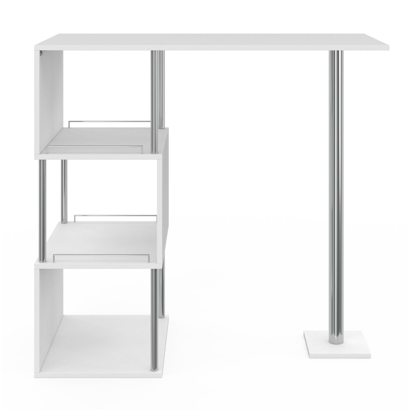 Mesa Alta De Bar Bistro Karl Para 2 Personas - Color Blanco, 110x50x103 Cm, Con 3 Estantes