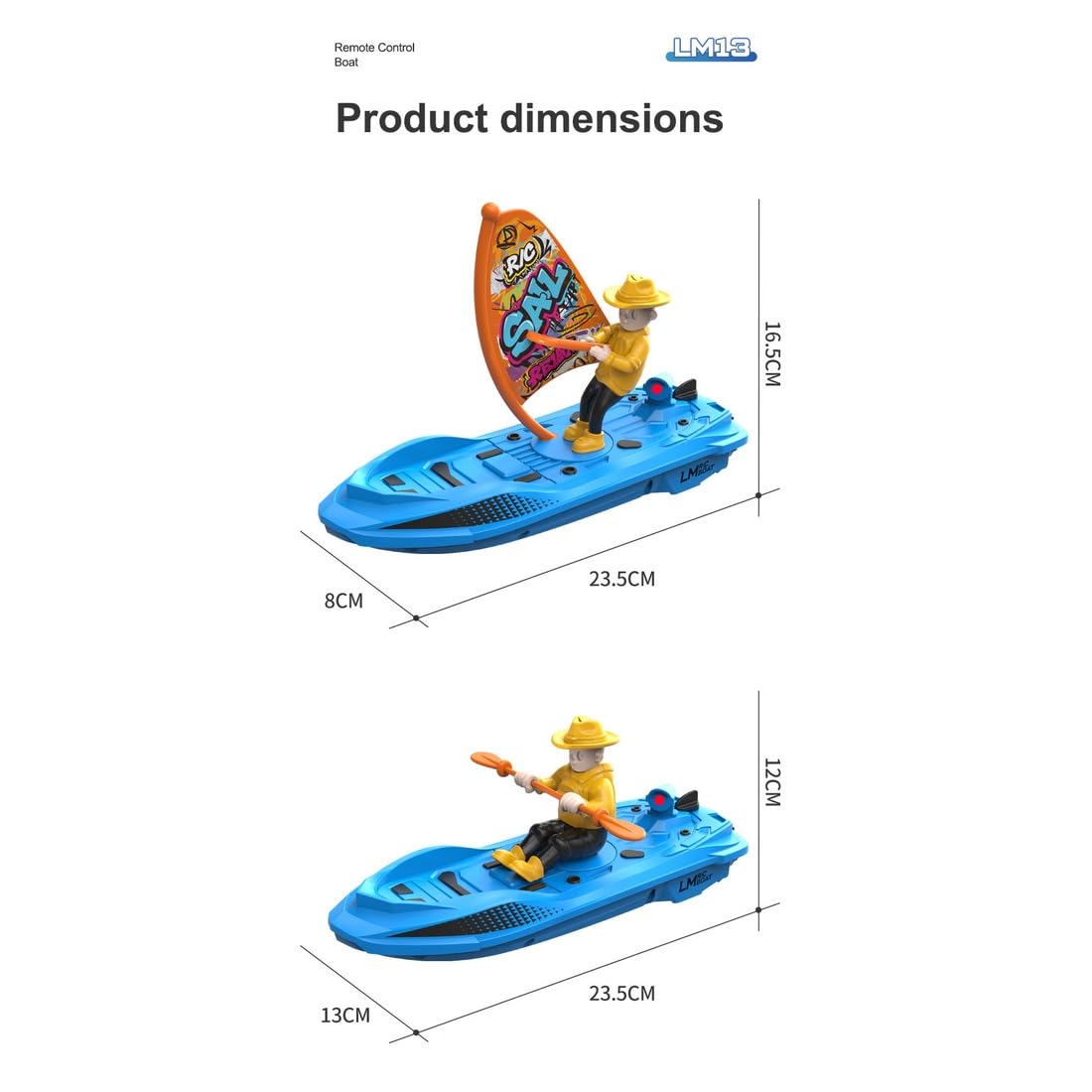 Barco de surf RC de 2,4 GHz con diseño de vela, 2 baterías, alcance de 50 m