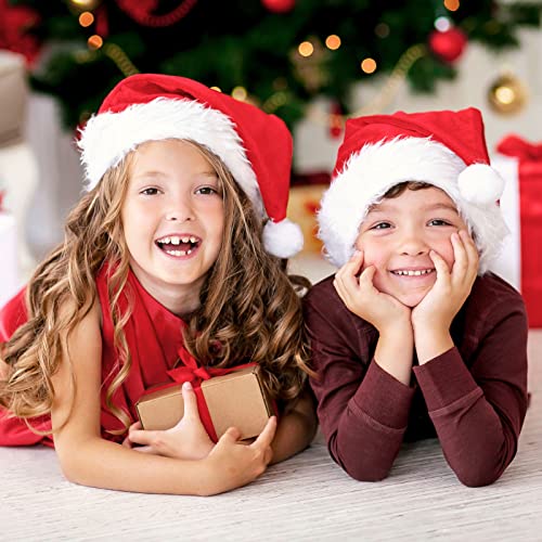Image of BSVI Christmas Hat, Santa Hat for Adult /Kids /Baby Red Velvet Double Extra Thicken Unisex Xmas Hats for New Year Holiday Party