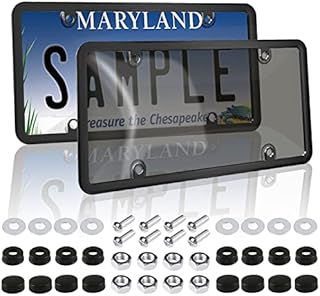 2 Pack Car Clear Smoked License Plate Covers Frame Shield Combo - Unbreakable Tinted Clear License Plate Cover fits Any Standard US Plates, Black Bubble Novelty Plate Cover with Screws