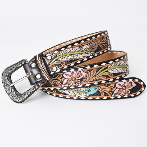 American Darling Beautifully Hand Tooled Black Genuine American Leather Belt Men and Women Western Belt with Removable Buckle4