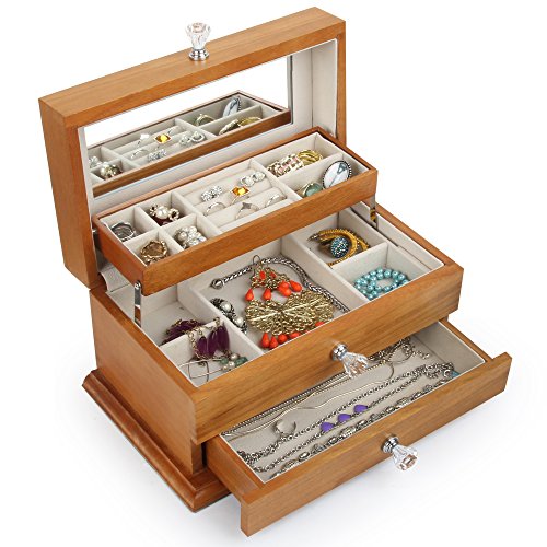 Kendal Jewelry Box Girls Jewelry Organizer Mirrored Mini Travel Case (Light Brown)