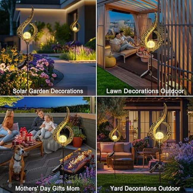 HOMEIMPRO Outdoor Garden Solar Lights Stake, Mothers Day Gifts Mom,Crackle Glass Metal Flower Waterproof LED Fairy Lights for Pathway,Lawn,Patio or Courtyard,Gardening Gifts Women (Bronze)