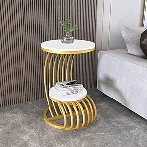 HRIDYA HANDICRAFTS Metal Round End Coffee Table for Living Room -Modern Elegent Design Side Table for Small Spaces Nightstand with Storage, Bedside Table for Bedroom