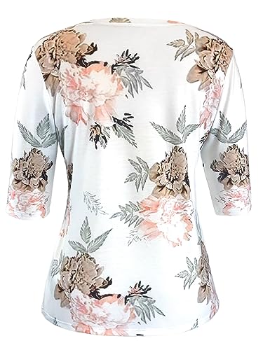 Image of JomeDesign Womens Tops 3 /4 Sleeve Shirts Round Neck Loose Casual Blouses Floral Print Tshirts