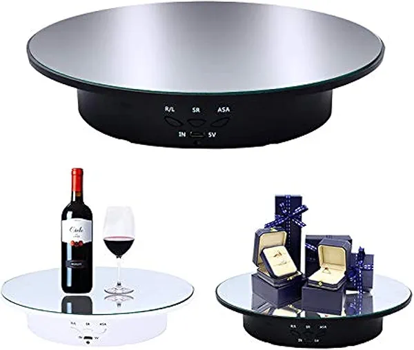 JAYEGT Motorized Rotating Display Stand, 7.87inch /17.6lbs Load, 360 Degree Electric Rotating Turntable for Photography Products, Jewelry, Cake,3D Model , Mirror Cover (Black, 7.87inch/Button Control)