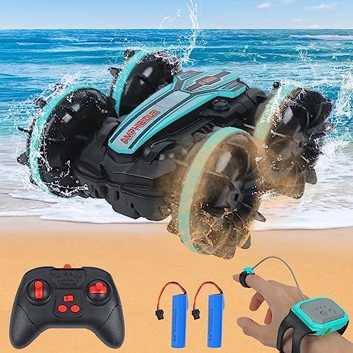 iBlivers Amphibisches Ferngesteuertes Auto, 4WD Gestensensor Wasserdicht RC Stunt Auto, 360 °Drehung Ferngesteuerter Auto ab 4,5,6,7,8 + Jahre alte Kindergeschenke