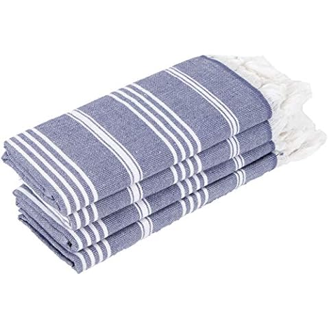 4 Pack Turkish Hand Towels for Bathroom - 100% Cotton Decorative Towels for Bathroom and Kitchen - Hand Towel Set of 4-18 x 40 inch (Navy Blue) Cover