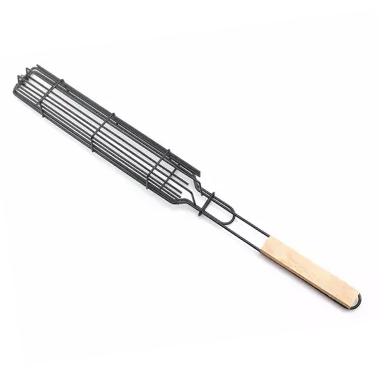 Worparsen Barbecue Clip Stainless Steel Kebab Grilling Basket with Lockable Grille Even Heat Distribution Mini Barbecue Tongs Metal BBQ Skewers Kabob Basket Wooden Color