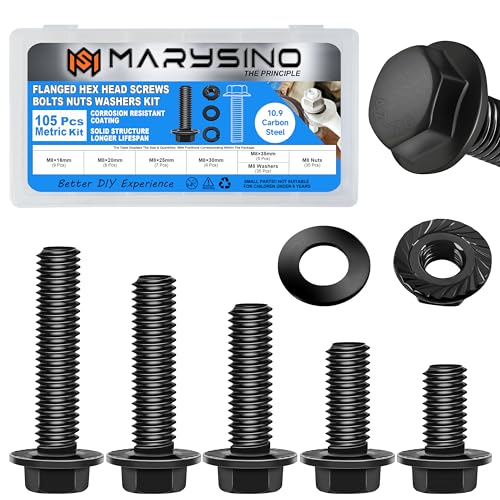 105Pcs Tête hexagonale agglomérée M8x1.25 Assortiment de boulons, Acier noir au carbone de zinc, Idéal pour les machines de précision, les appareils ménagers, DIY Projets