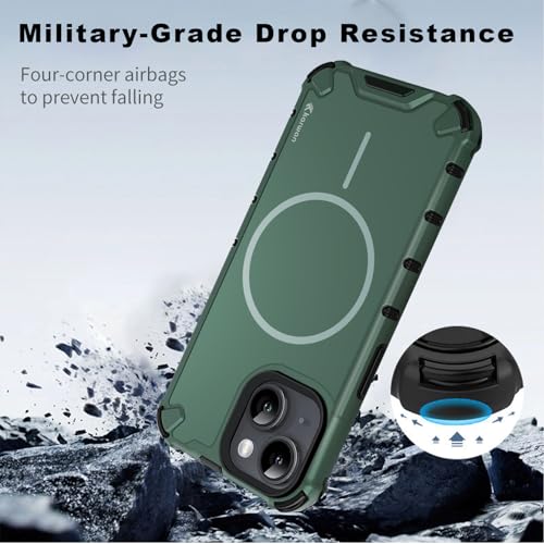 Image of KARWAN Tough Shockproof Back Case Cover Compatible with iPhone 13 Dual Layer Armor Protection with Matt Finish,Edge Guard Bumper Heavy Duty Rugged Cover with Magnetic MagEase Wireless Charging (Green)