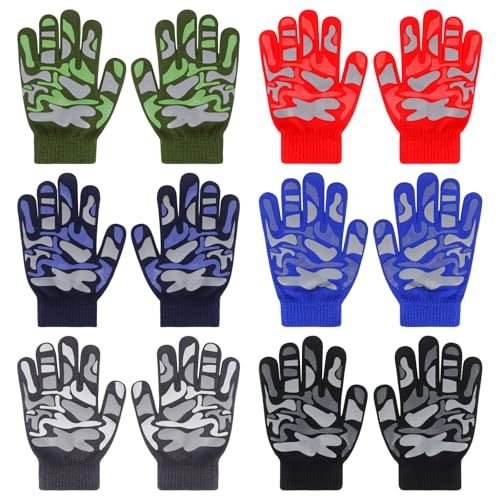 QKURT 6 paia di guanti elastici magici per bambini, guanti invernali caldi in maglia, guanti termici colorati per ragazzi e ragazze dai 5 ai 13 anni