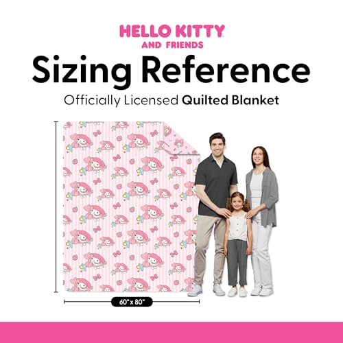 Image of Northwest Sanrio My Melody Stripes Quilted Throw, Kawaii Comfy Reversible Throw, Gift for Anime Fans, Soft & Cozy for Chair or Couch, 60 x 80 inches