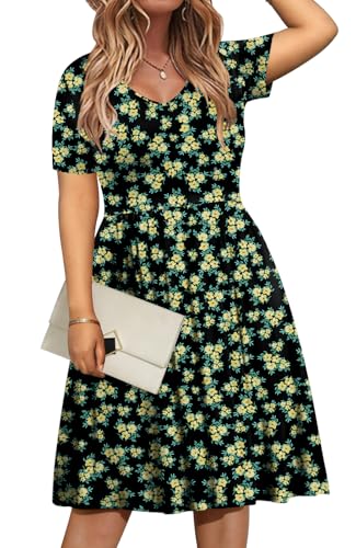 Image of DB MOON Women Plus Size Dresses 2026 Summer Casual V Neck Short Sleeve Knee Length Dress with Pockets