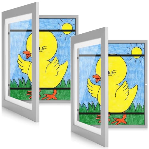 Image of [2-Pack] Kids Art Frames, 10x12.5 Front Opening Kids Artwork Frames Changeable, Gray Artwork Display Storage Frame for Wall, Holds 50 Pcs, for 3D Picture, Crafts, Children Drawing, Hanging Art,