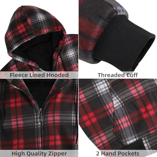 Image of LeeHanTon Mens Flannel Jackets Sherpa Lined Fleece Zip Up Winter Warm Workout Plaid Sweatshirt with Hood