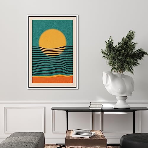 SIGNFORD Framed Canvas Print Wall Art Mid-Century Modern Geometric Sun Line Pattern Abstract Shapes Modern Art Illustrations Boho Style Decorative Colorful Multicolor for Bedroom - 24"x36" WHITE - Image 3