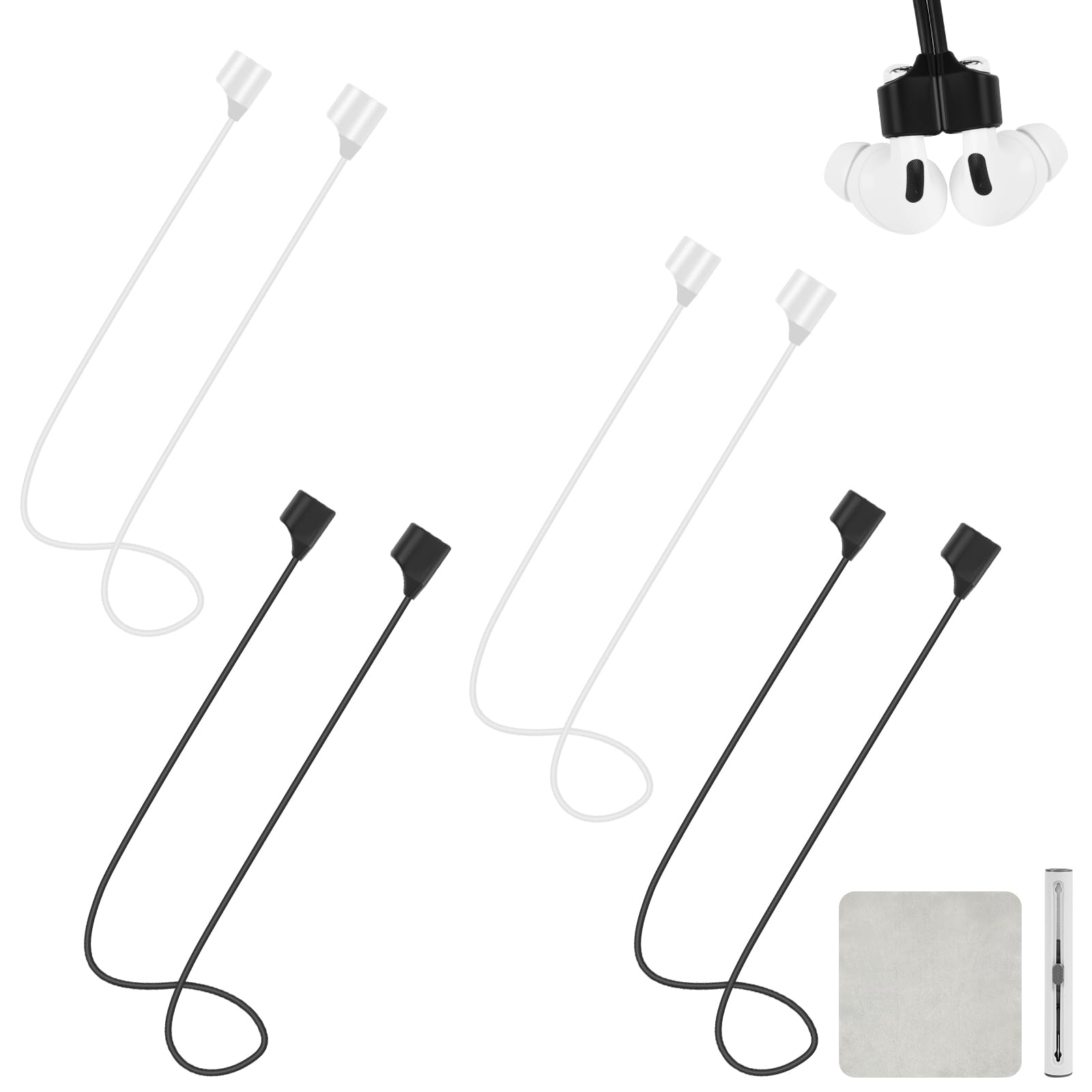 HOTUT Przeciw zgubieniu smycz do słuchawek AirPods, magnetyczne paski zapobiegające zgubieniu do bezprzewodowych słuchawek i słuchawek, 70 cm, zapobiegające zgubieniu, silikonowe paski, czarno-białe
