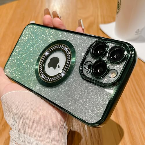 Image of Misscase for iPhone 14 Pro Magnetic Case Compatible with MagSafe,Full Protection Slim Shockproof Anti-Scratch Glitter Case with Camera Lens Protector Logo View Dust-Proof Net for Women Green