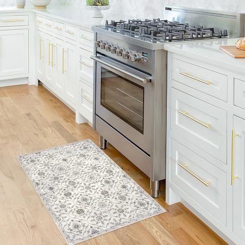 KILOCOCO 2x3 Small Area Rug, Moroccan Super Soft Entryway Rugs Indoor Vintage Washable Rug Non-Slip Indoor Door Mat, Accent Print Faux Wool Throw Rug for Kitchen Bedroom Entrance, Cream Beige Grey