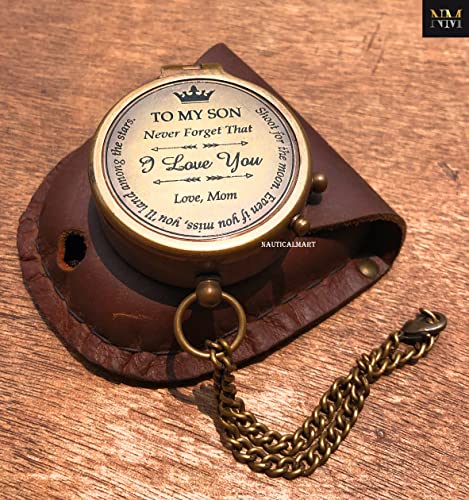 Brújula de latón portátil con estuche de cuero miniatura 6