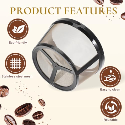BOHUIZ 2Pcs Reusable Coffee Filter Basket for 4-5 Cup Coffee Makers, Gold Mesh Coffee Filter with Handle for Mr. Coffee, Black+Decker, and Most 4-5 Cup Basket-Style Brewers