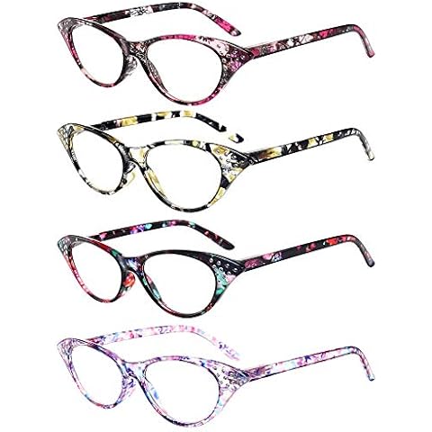 Reading Glasses 4 Pack, OWN4B Vintage Fashion Designer Cat Eye Rhinestones Cover