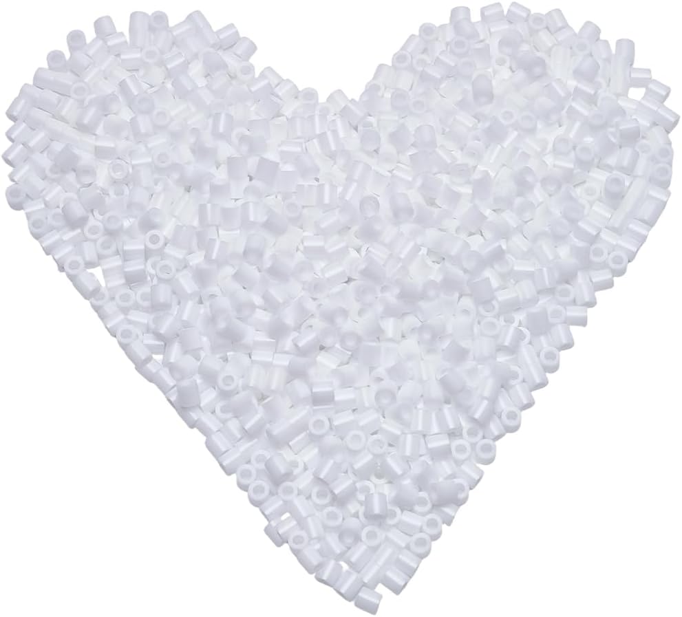 SOFPALTE 1000Pcs White Iron Beads 5mm Fuse Beads Bulk with 3mm Hole Plastic Storage Refills Melting Crafts for DIY Crafts Handmade Decoration Birthday Compatible Hama Refill Adults