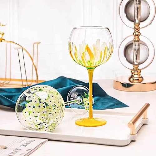 Caalio Floral Hand-Painted Artisan Wine Glass, 15 Ounce, Novelty Gift For Birthdays, Weddings, Party - Daisy #TOP3