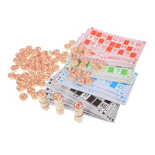 HOODANCOS Juego de Mesa Bingo de Madera Clásico Set Cartones Numéricos Piezas de Ajedrez Juego Familiar para Fiestas y Reuniones de Bingo y Entretenimiento
