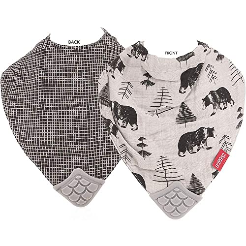 Reversible 100% Natural Cotton Muslin 6 Piece Teething Bib, Green/Grey/Blue - Thumbnail 3