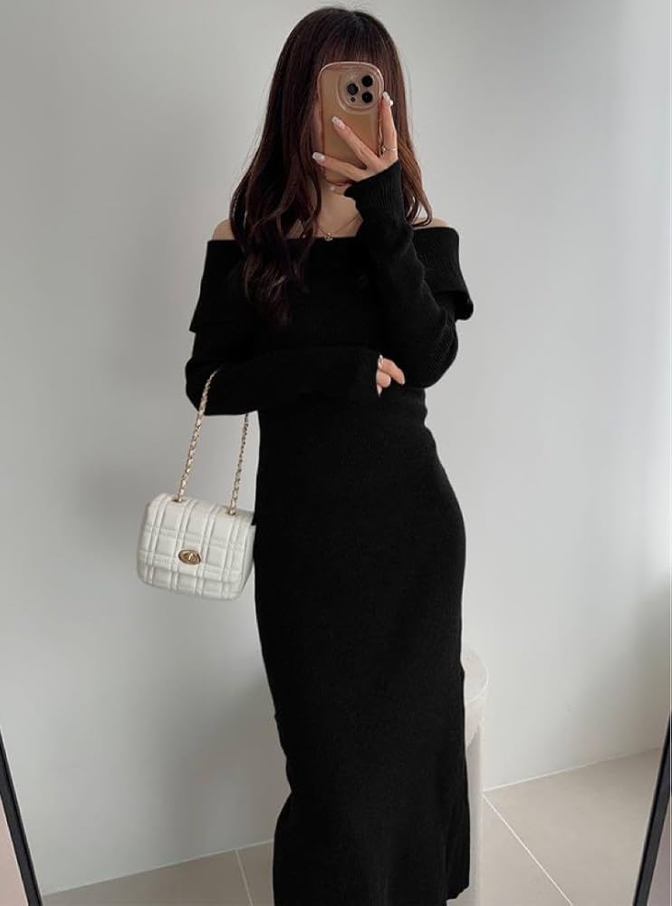 Rady オフショルニット マキシワンピース 黒M Rady オフショルニット マキシワンピース 黒M オフショルニット