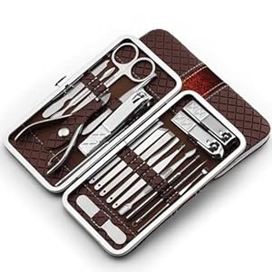 JESKYZ Manicure Pedicure Kit -18 Pieces Stainless Steel Professional Nail Clippers Set – Travel Grooming manicure Kit – Facial and Nails Care Tools for men and women with Luxurious Travel Case