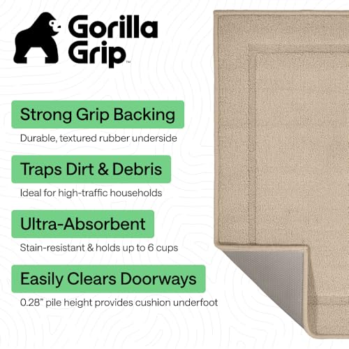 Image of GORILLA GRIP Indoor Door Mat, Rubber Backing Entry Rug 29x17, Beige