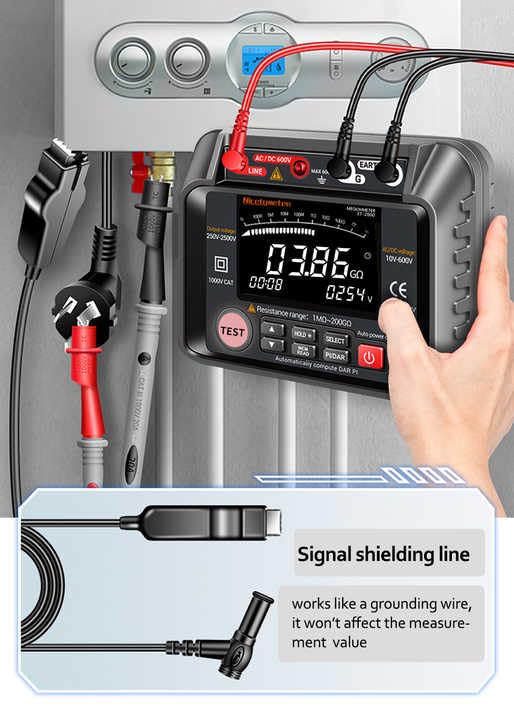 ET-2500 Digital Megohmmeter High Voltage Insulation Meter Insulation Resistance Tester 250/500V/1000V/2000V/2500V Super Clear VA Display